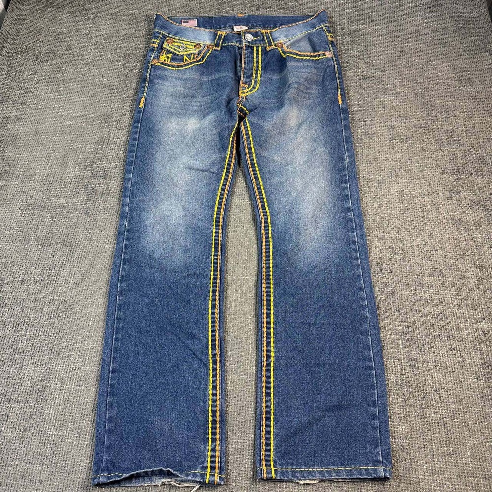 True Religion Billy Super T Jeans Mens 32 Blue Triple Stitch Straight Leg